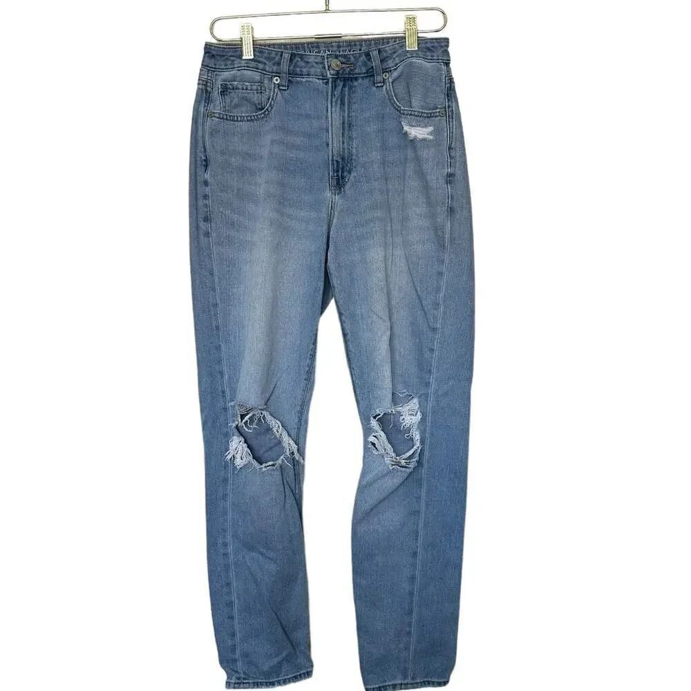 American Eagle Mom‎ Jeans Women's 8 Blue Denim Distressed Baggy Festival